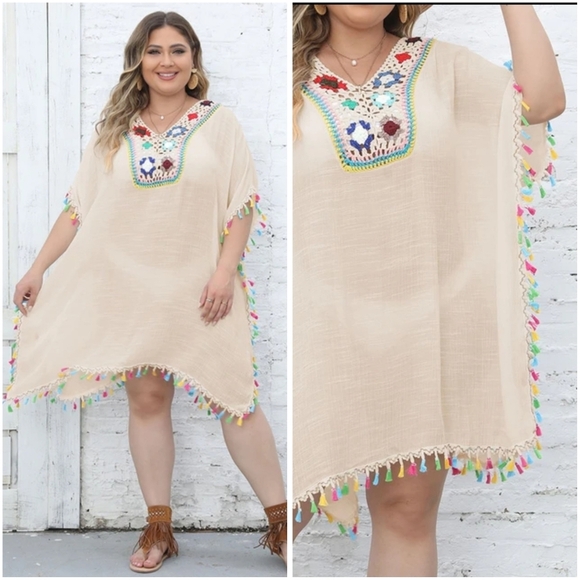 NWT Rayon Tassled Crochet Trim Swimsuit Cover-Up Small/Medium - Picture 1 of 8
